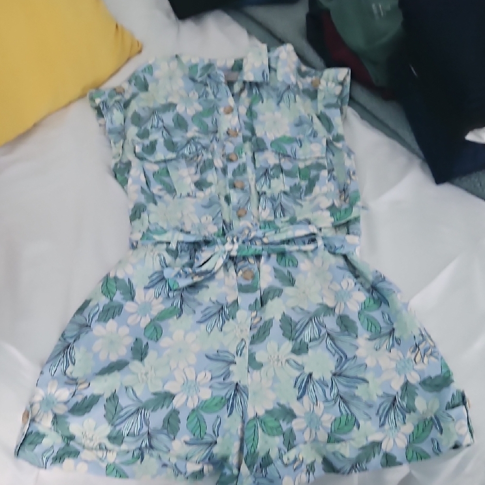 LOFT Blue and Green Floral Patterned ROMPER